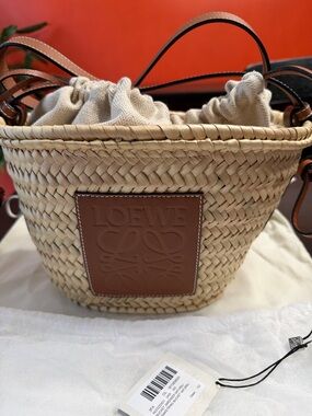 Loewe Natural Straw Basket Tote with Tan Leather Logo Patch